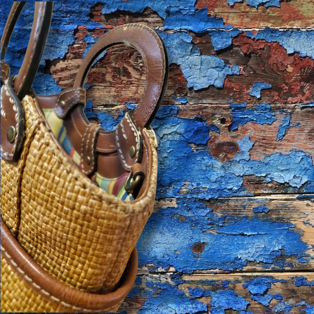 Vintage FOSSIL Woven Mini Satchel Shoulder Bag Leather Trim Y2K Genuine Classic - Picture 11 of 16